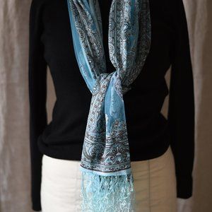 Light Blue Paisley and Sheer Scarf